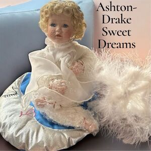 Ashton Drake "Sweet Dreams" 8” Vintage Angel Porcelain Doll Feather Pillow Box